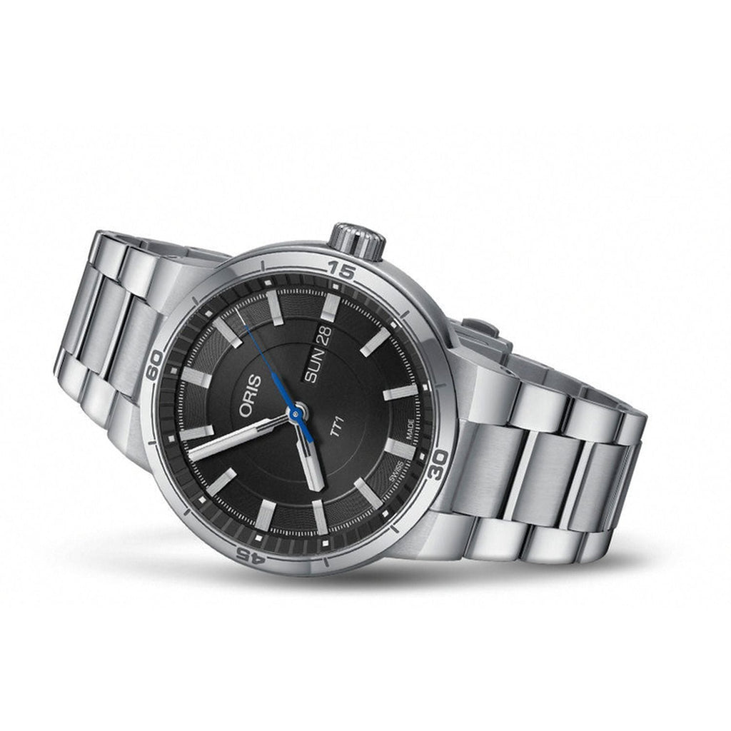 Oris TT1 Day Date Black Dial Silver Steel Strap Watch For Men - 0173577524154-0782408