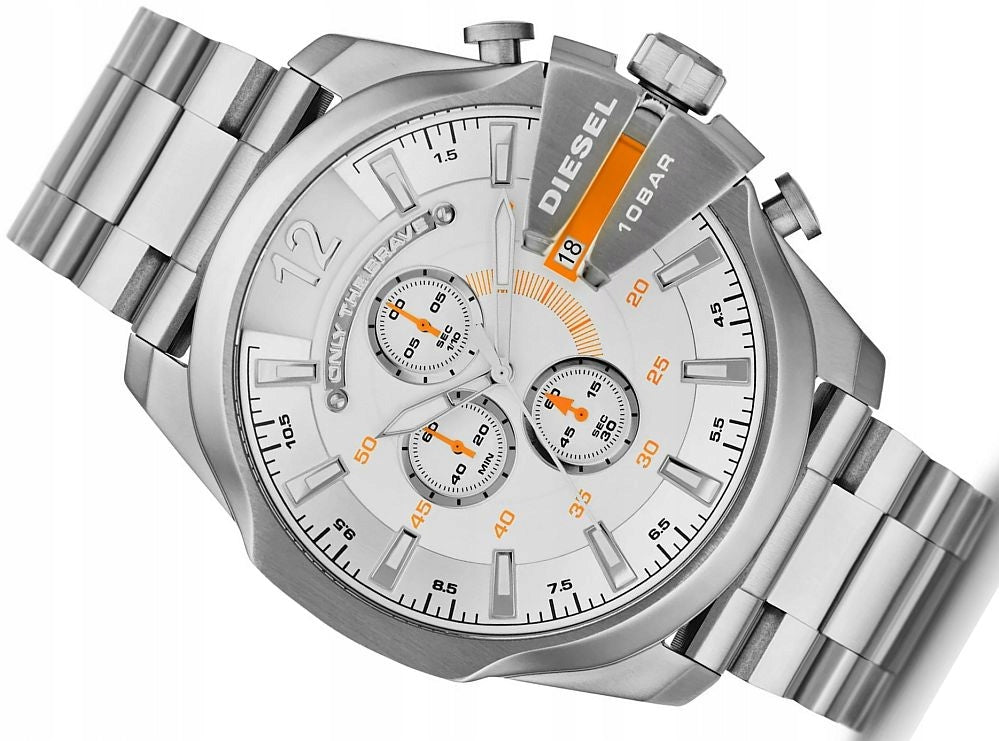 Diesel Mega Chief Quartz Chronograph White Dial Stainless Steel Strap Watch For Men - DZ4328 Watches Diesel   