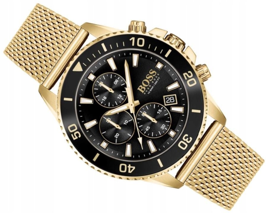 Hugo Boss Admiral Chronograph Black Dial Gold Mesh Bracelet Watch for Men - 1513906 Watches Hugo Boss   