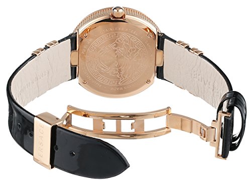 Versace V Metal Icon Gold Dial Black & Gold Strap Watch for Women - VLC030014 Watches Versace   