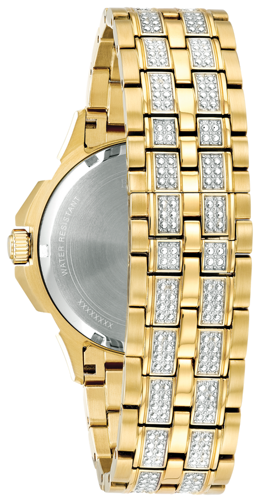 Bulova Crystal Collection Octova White Dial Gold Steel Strap Watch for Men - 98C126 Watches Bulova   