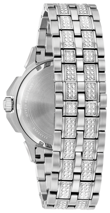 Bulova Crystal Collection Pave Silver Dial with Crystals Silver Steel Strap Watch for Men - 96C134 Watches Bulova   