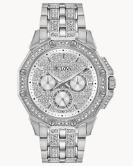 Bulova Crystal Collection Pave Silver Dial with Crystals Silver Steel Strap Watch for Men - 96C134 Watches Bulova   