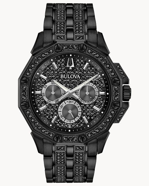 Bulova Octova Chronograph Black Crystal Dial Black Steel Strap Watch for Men - 98C134 Watches Bulova   