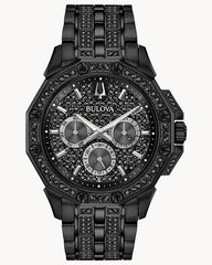 Bulova Octova Chronograph Black Crystal Dial Black Steel Strap Watch for Men - 98C134 Watches Bulova   