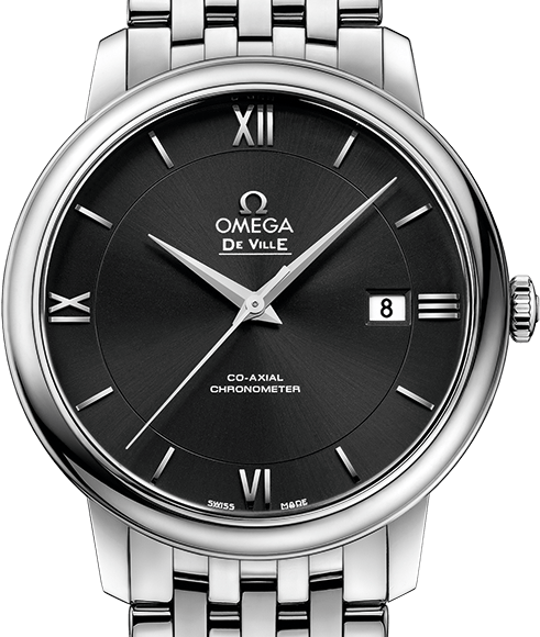 Omega De Ville Prestige Co-Axial Black Dial Silver Steel Strap Watch For Men - 424.10.40.20.01.001