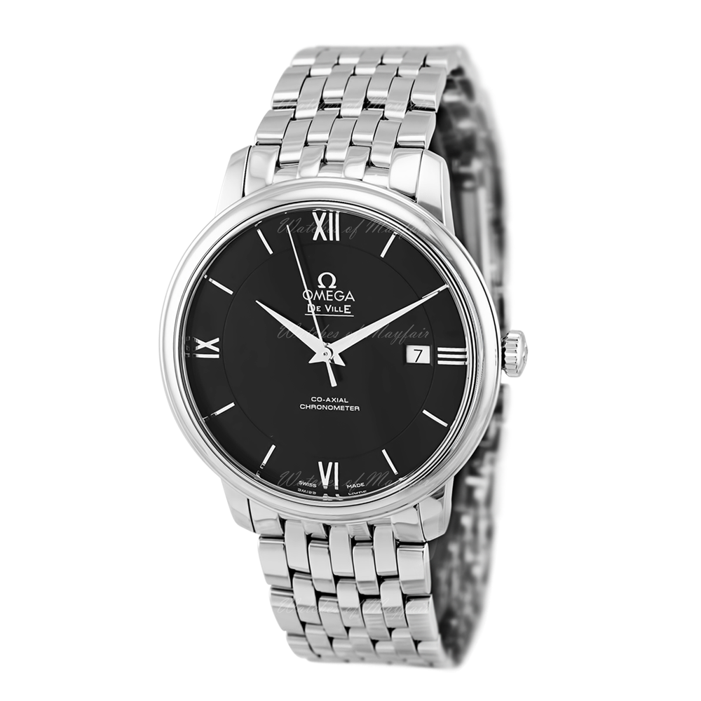 Omega De Ville Prestige Co-Axial Black Dial Silver Steel Strap Watch For Men - 424.10.40.20.01.001