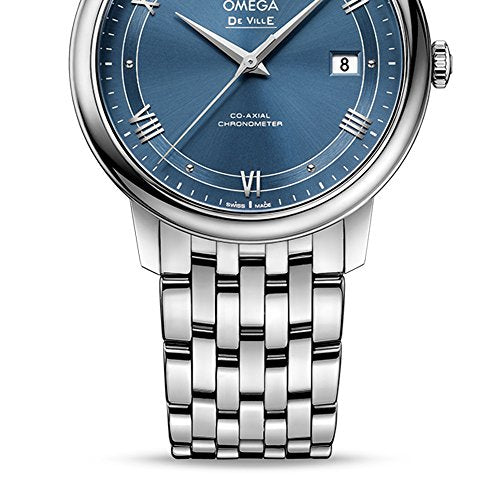 Omega De Ville Prestige Co-Axial Blue Dial Silver Steel Strap Watch For Men - 424.10.40.20.03.002