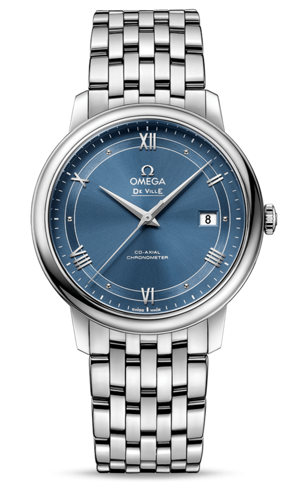 Omega De Ville Prestige Co-Axial Blue Dial Silver Steel Strap Watch For Men - 424.10.40.20.03.002