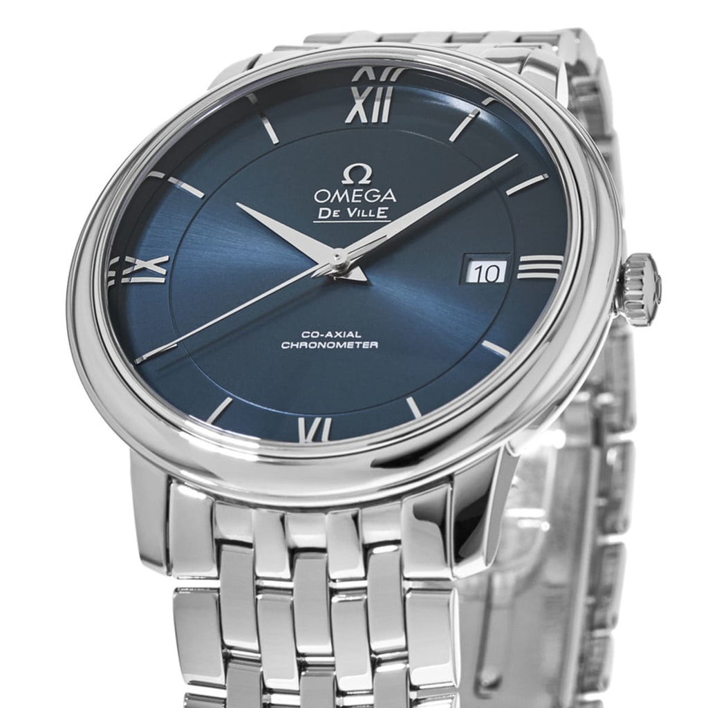 Omega De Ville Prestige Co-Axial Orbis Blue Dial Silver Steel Strap Watch For Men - 424.10.40.20.03.001