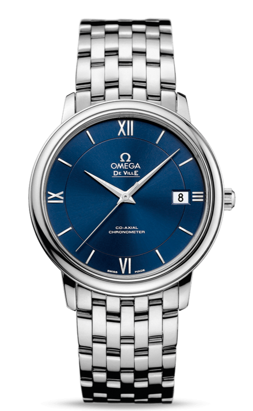 Omega De Ville Prestige Co-Axial Orbis Blue Dial Silver Steel Strap Watch For Men - 424.10.40.20.03.001