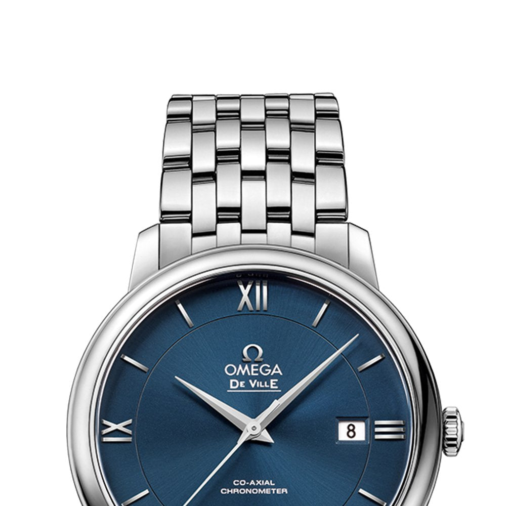 Omega De Ville Prestige Co-Axial Orbis Blue Dial Silver Steel Strap Watch For Men - 424.10.40.20.03.001