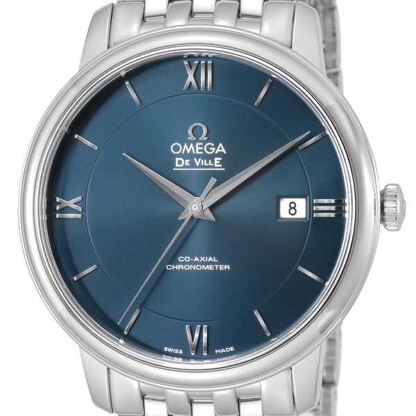 Omega De Ville Prestige Co-Axial Orbis Blue Dial Silver Steel Strap Watch For Men - 424.10.40.20.03.001
