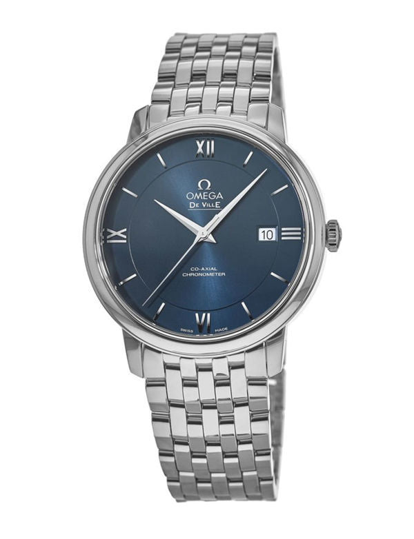 Omega De Ville Prestige Co-Axial Orbis Blue Dial Silver Steel Strap Watch For Men - 424.10.40.20.03.001