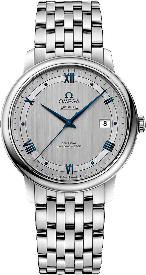 Omega De Ville Prestige Co-Axial Rhodium Silver Dial Silver Steel Strap Watch For Men - 424.10.40.20.02.001