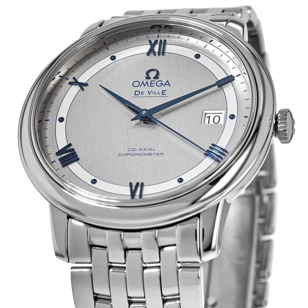 Omega De Ville Prestige Co-Axial Rhodium Silver Dial Silver Steel Strap Watch For Men - 424.10.40.20.02.001