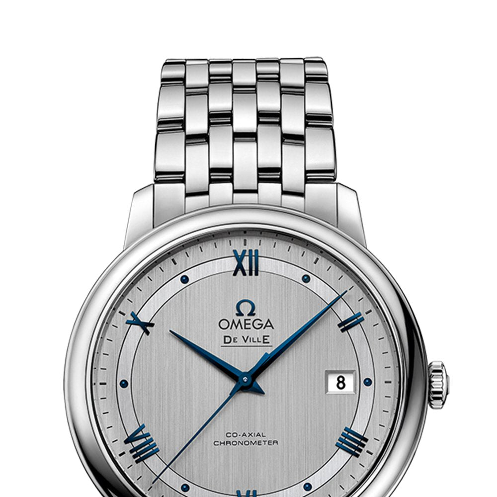 Omega De Ville Prestige Co-Axial Rhodium Silver Dial Silver Steel Strap Watch For Men - 424.10.40.20.02.001