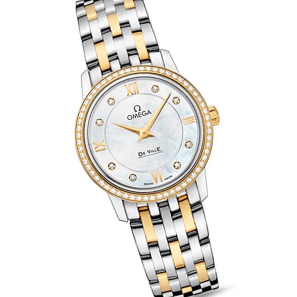 Omega De Ville Prestige Quartz Diamonds Mother Of Pearl Dial Two Tone Steel Strap Watch For Women - 424.25.27.60.55.001