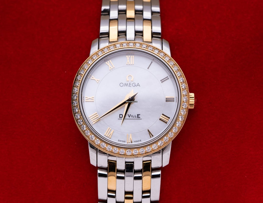 Omega De Ville Prestige Quartz Diamonds Mother Of Pearl Dial Two Tone Steel Strap Watch For Women - 424.25.27.60.55.001