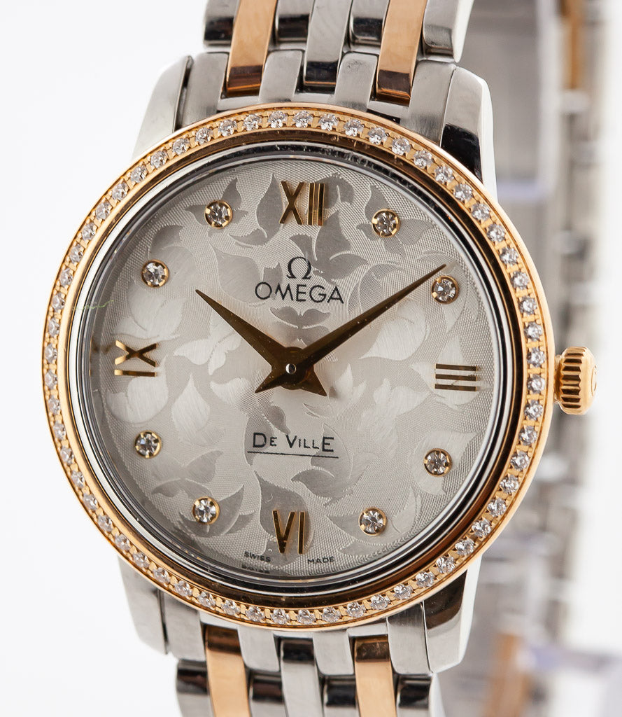 Omega De Ville Prestige Quartz Diamonds Silver Dial Two Tone Steel Strap Watch For Women - 424.25.27.60.52.001