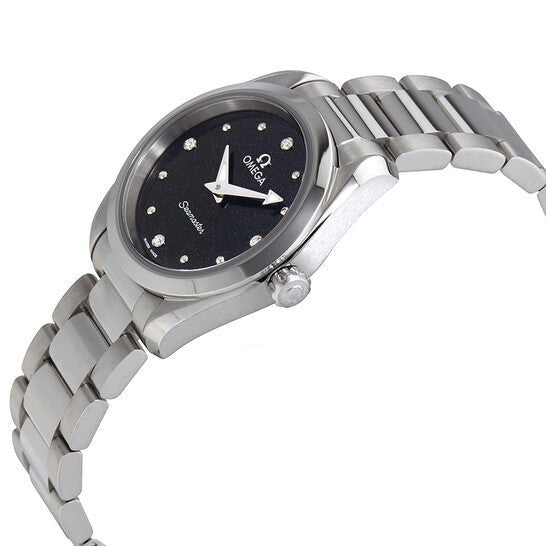 Omega Seamaster Aqua Terra Quartz Diamond Black Dial Silver Steel Strap Watch For Women - 220.10.28.60.51.001