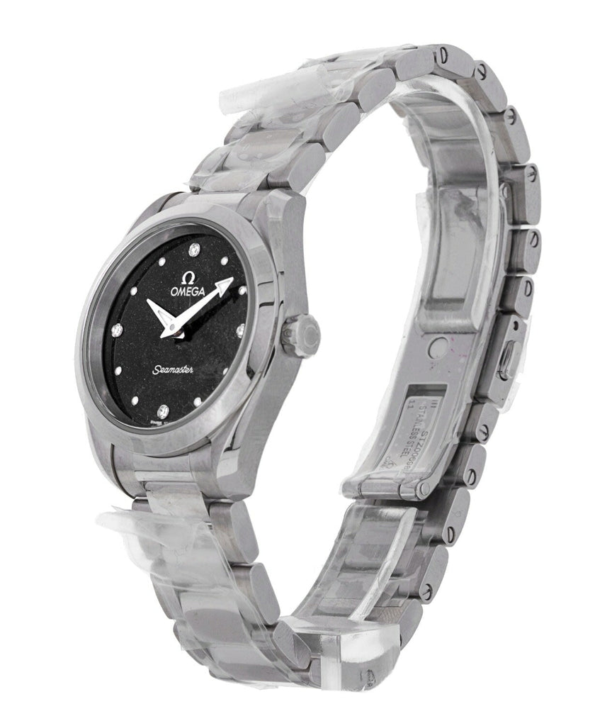 Omega Seamaster Aqua Terra Quartz Diamond Black Dial Silver Steel Strap Watch For Women - 220.10.28.60.51.001