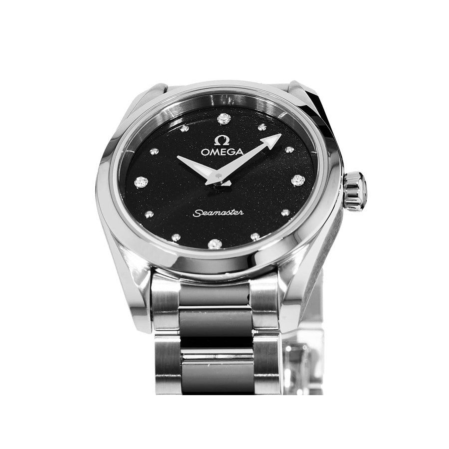 Omega Seamaster Aqua Terra Quartz Diamond Black Dial Silver Steel Strap Watch For Women - 220.10.28.60.51.001