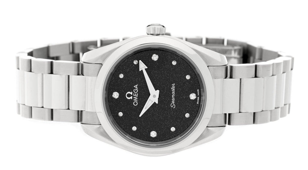 Omega Seamaster Aqua Terra Quartz Diamond Black Dial Silver Steel Strap Watch For Women - 220.10.28.60.51.001