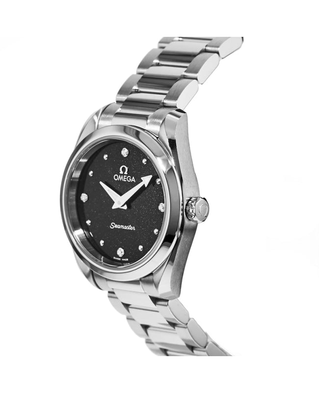Omega Seamaster Aqua Terra Quartz Diamond Black Dial Silver Steel Strap Watch For Women - 220.10.28.60.51.001