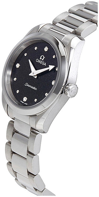 Omega Seamaster Aqua Terra Quartz Diamond Black Dial Silver Steel Strap Watch For Women - 220.10.28.60.51.001