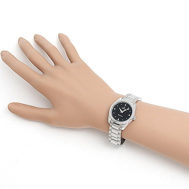 Omega Seamaster Aqua Terra Quartz Diamond Black Dial Silver Steel Strap Watch For Women - 220.10.28.60.51.001