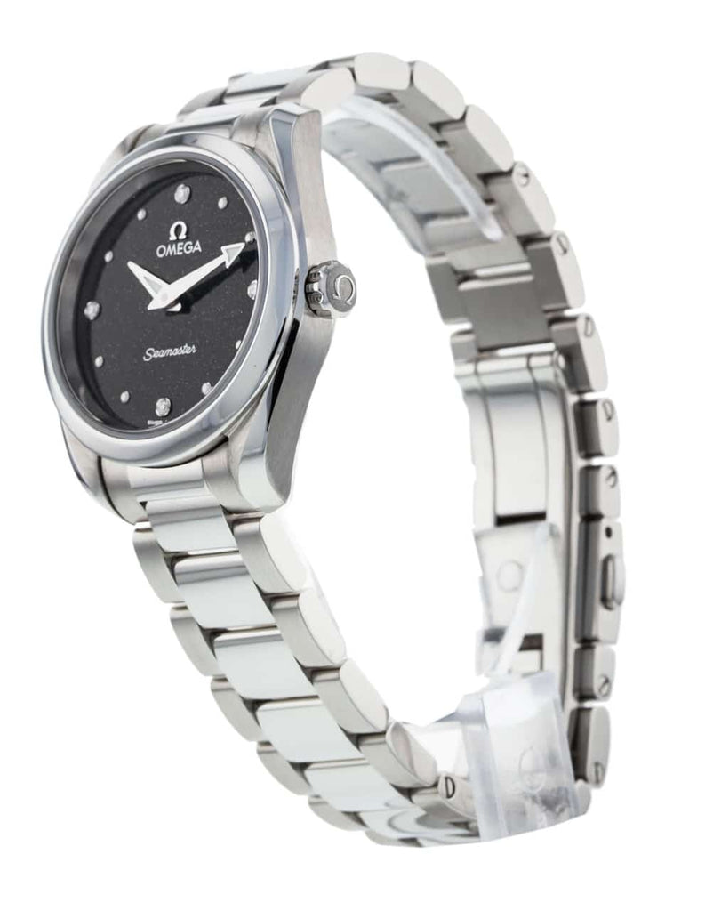 Omega Seamaster Aqua Terra Quartz Diamond Black Dial Silver Steel Strap Watch For Women - 220.10.28.60.51.001