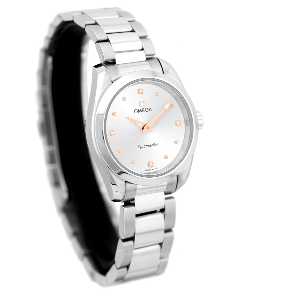 Omega Seamaster Aqua Terra Quartz Diamond Silver Dial Silver Steel Strap Watch For Women - 220.10.28.60.54.001