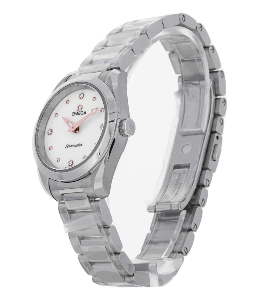 Omega Seamaster Aqua Terra Quartz Diamond Silver Dial Silver Steel Strap Watch For Women - 220.10.28.60.54.001