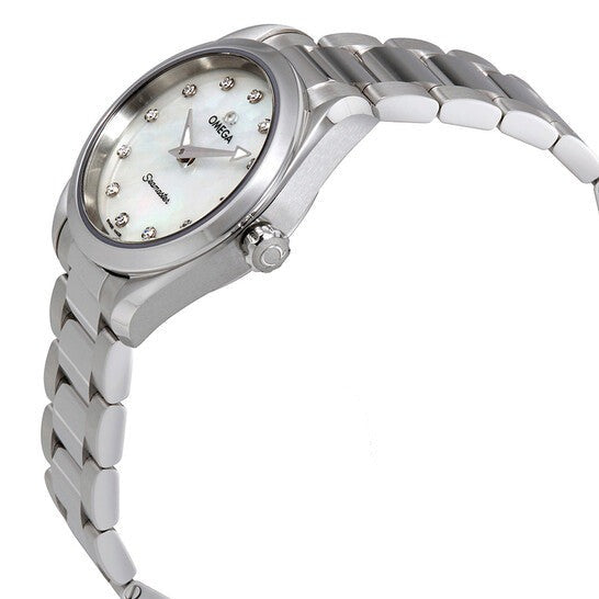 Omega Seamaster Aqua Terra Quartz Diamonds Mother Of Pearl Dial Silver Steel Strap Watch For Women - 220.10.28.60.55.001