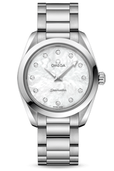 Omega Seamaster Aqua Terra Quartz Diamonds Mother Of Pearl Dial Silver Steel Strap Watch For Women - 220.10.28.60.55.001