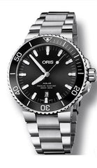 Oris Aquis Date Black Dial Silver Steel Strap Watch For Men - 0173377304134-0782405PEB