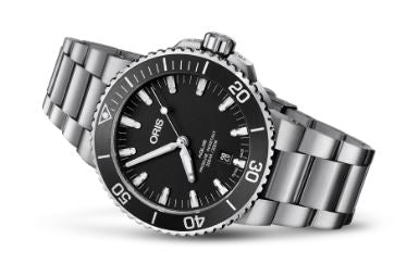 Oris Aquis Date Black Dial Silver Steel Strap Watch For Men - 0173377304134-0782405PEB