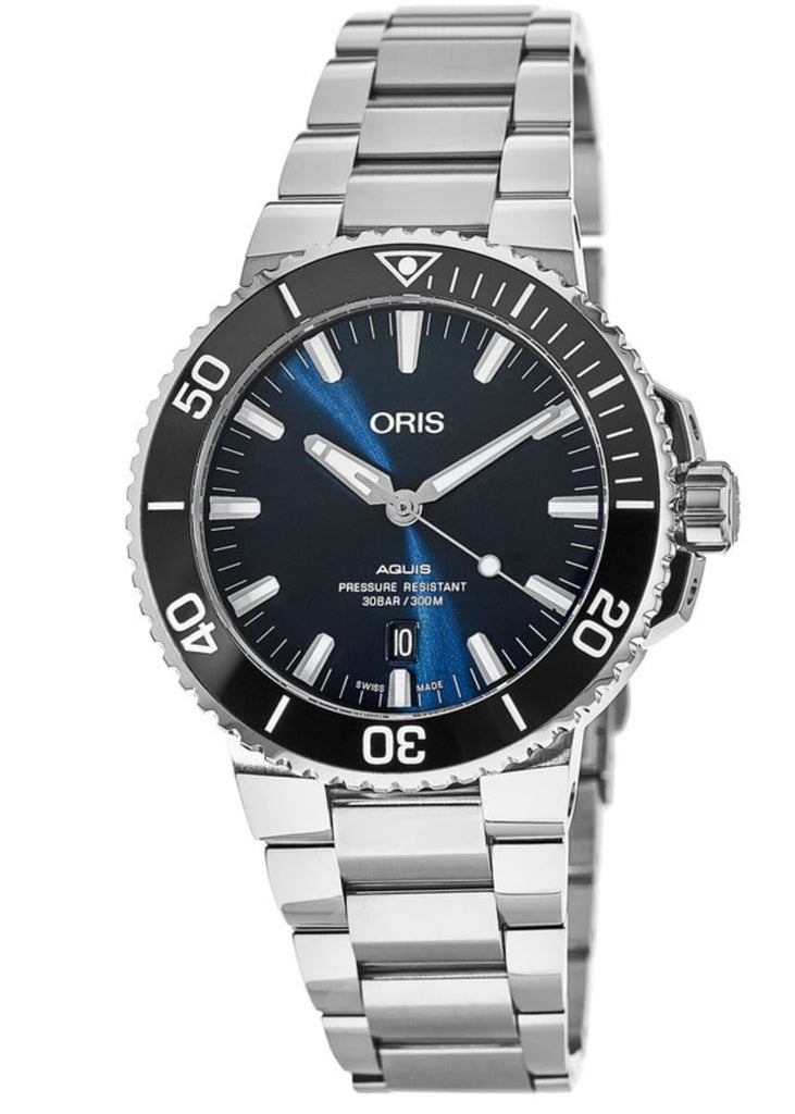 Oris Aquis Date Blue Dial Silver Steel Strap Watch For Men - 0173377304135-0782405PEB