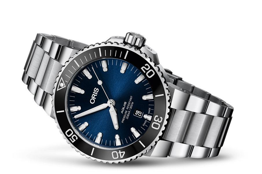 Oris Aquis Date Blue Dial Silver Steel Strap Watch For Men - 0173377304135-0782405PEB