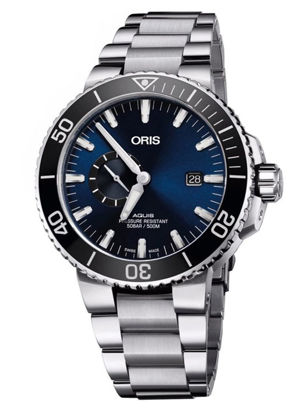 Oris Aquis Date Blue Dial Silver Steel Strap Watch For Men - 0173377304135-0782405PEB