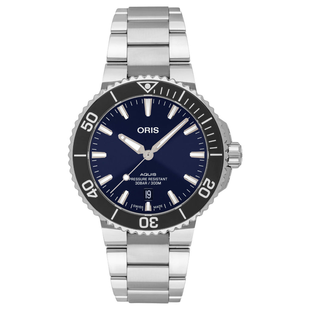 Oris Aquis Date Blue Dial Silver Steel Strap Watch For Men - 0173377304135-0782405PEB