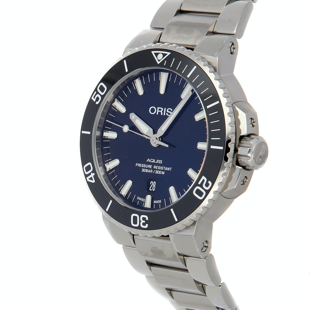 Oris Aquis Date Blue Dial Silver Steel Strap Watch For Men - 0173377304135-0782405PEB