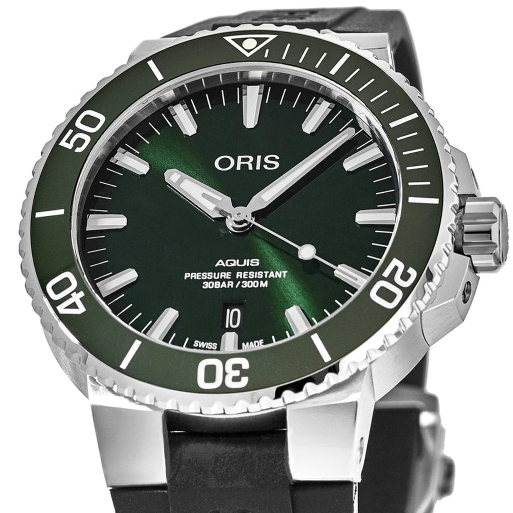 Oris Aquis Date Green Dial Black Rubber Strap Watch For Men - 0173377304157-0742464EB