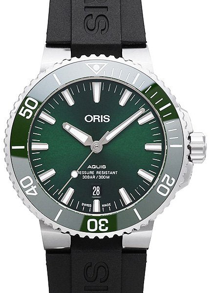 Oris Aquis Date Green Dial Black Rubber Strap Watch For Men - 0173377304157-0742464EB