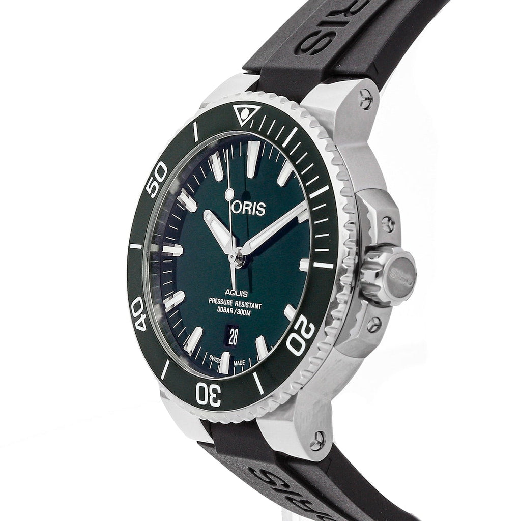 Oris Aquis Date Green Dial Black Rubber Strap Watch For Men - 0173377304157-0742464EB