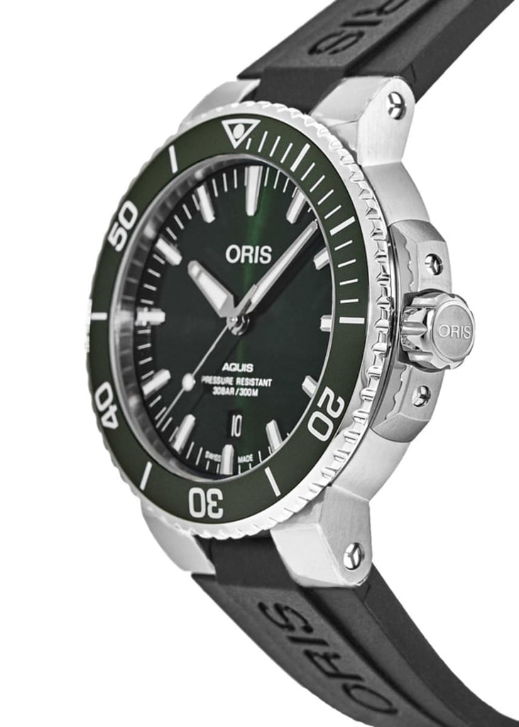 Oris Aquis Date Green Dial Black Rubber Strap Watch For Men - 0173377304157-0742464EB