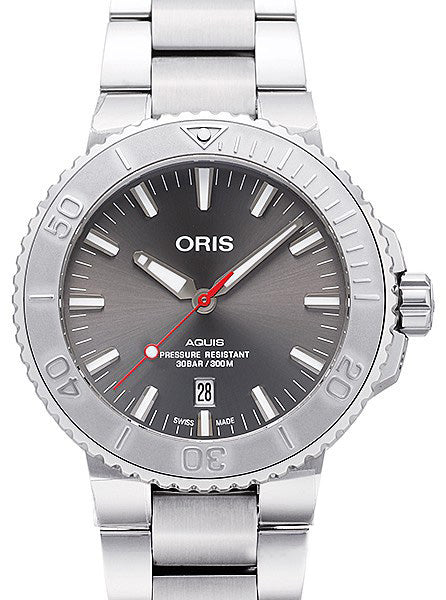 Oris Aquis Date Relief Grey Dial Silver Steel Strap Watch For Men - 0173377304153-0782405PEB