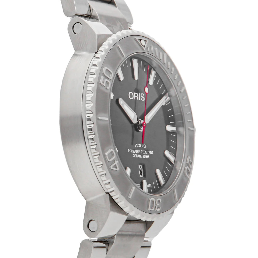 Oris Aquis Date Relief Grey Dial Silver Steel Strap Watch For Men - 0173377304153-0782405PEB