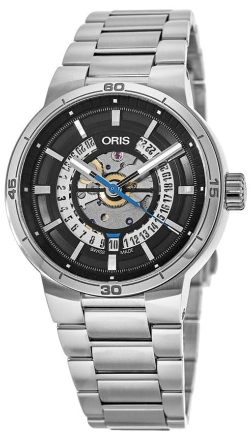 Oris TT1 Engine Date Skeleton Black Dial Silver Steel Strap Watch For Men - 0173377524124-0782408